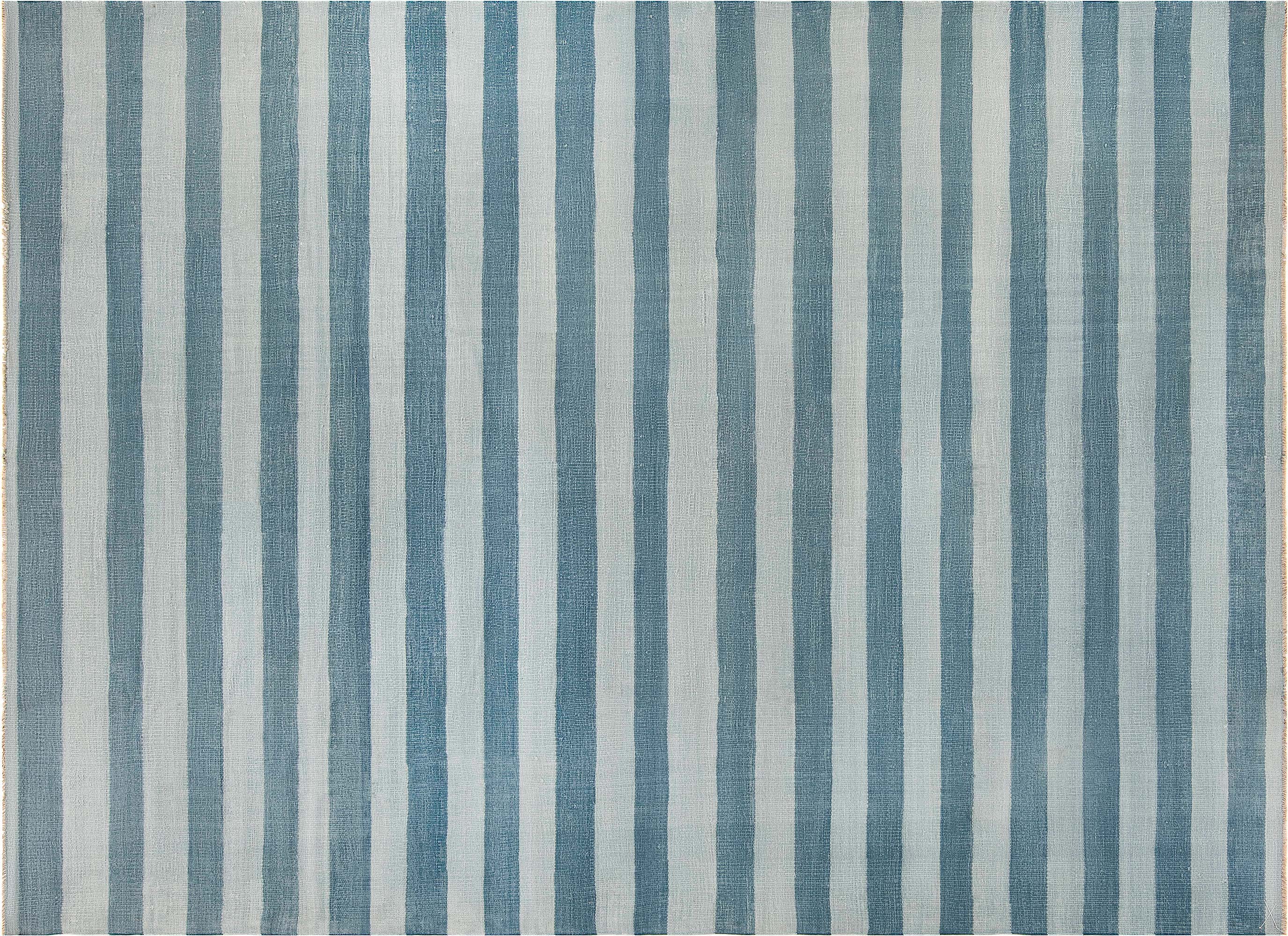 Mid-20th Century Blue Striped Indian Dhurrie Handmade Cotton Rug BB7370 ...
