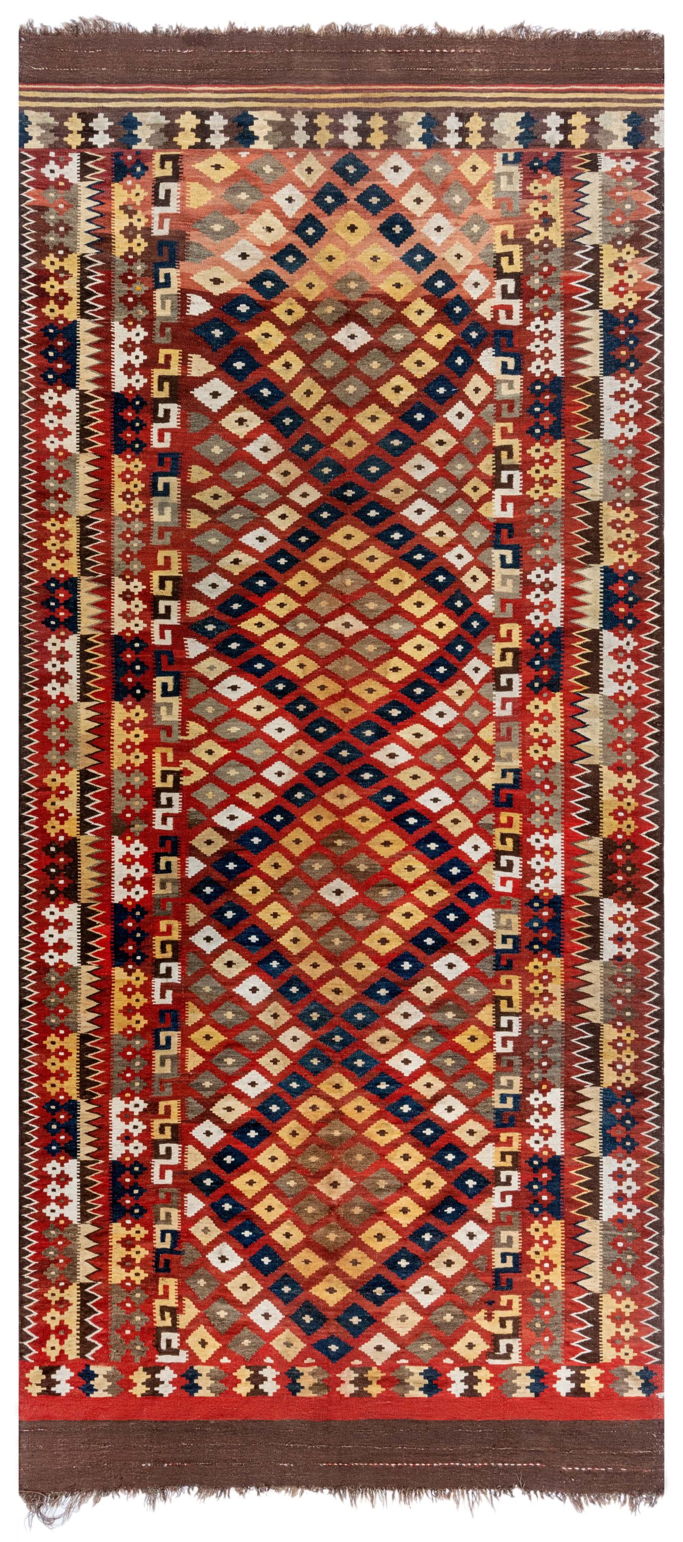 Vintage Bold, Yellow, Gray, Blue And Red Hand Knotted Wool Kilim Rug ...