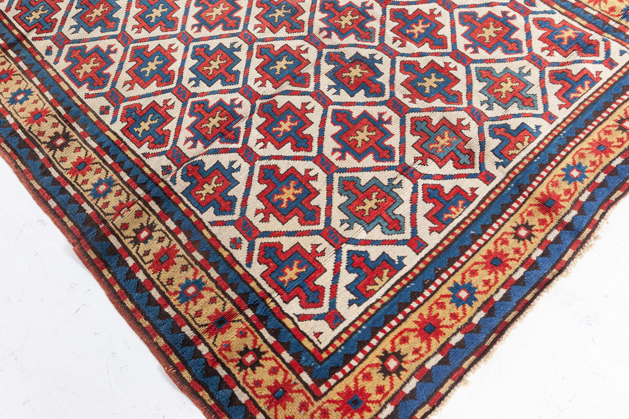 19th Century Kazak Handmade Wool Rug in Red, Yellow and Blue , index ...