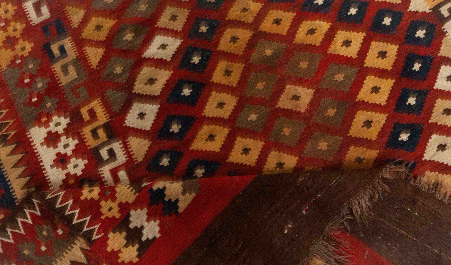 Vintage Bold, Yellow, Gray, Blue And Red Hand Knotted Wool Kilim Rug ...