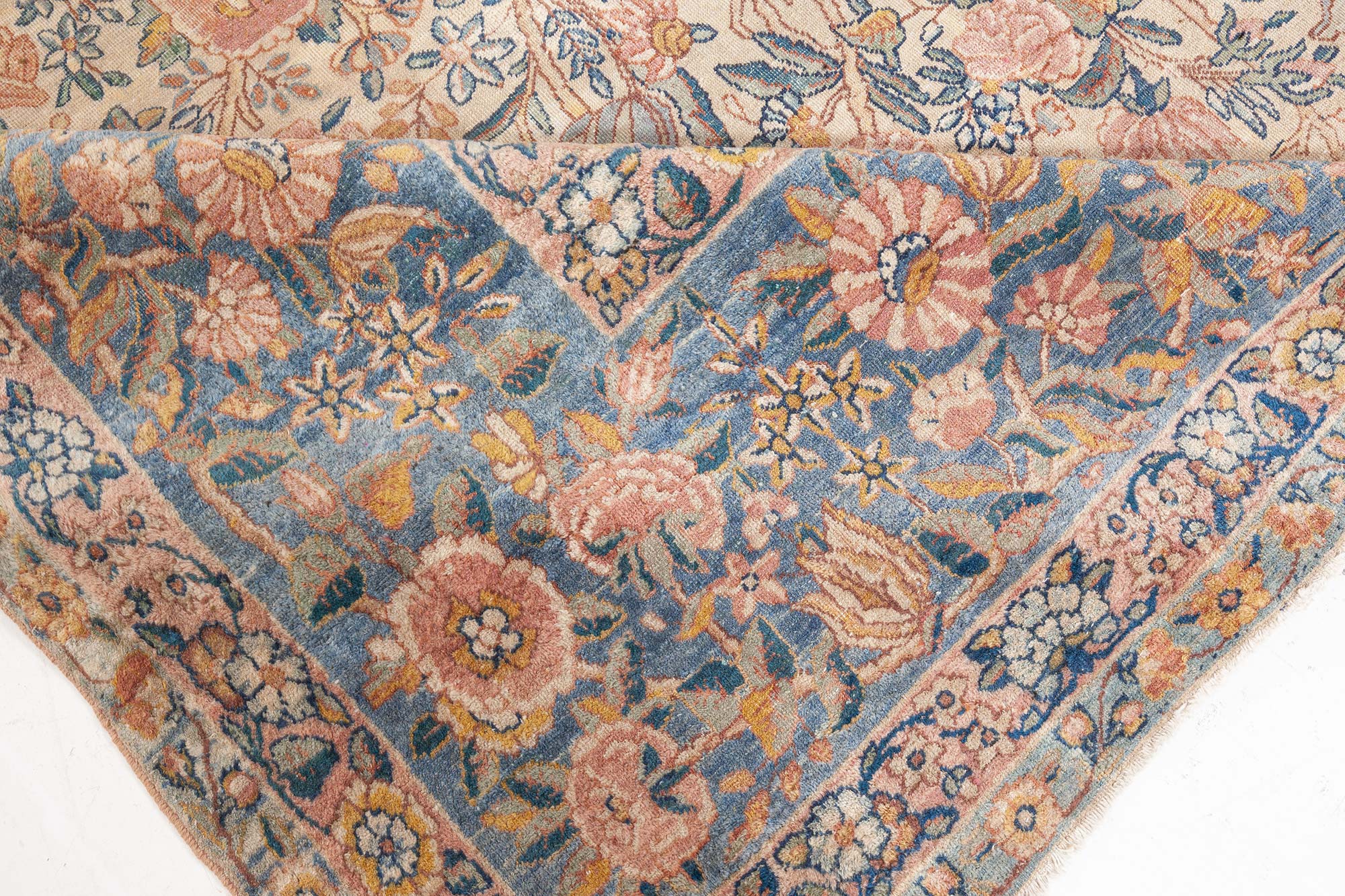 19th Century Persian Kirman Floral Handwoven Wool Rug BB7124 by DLB