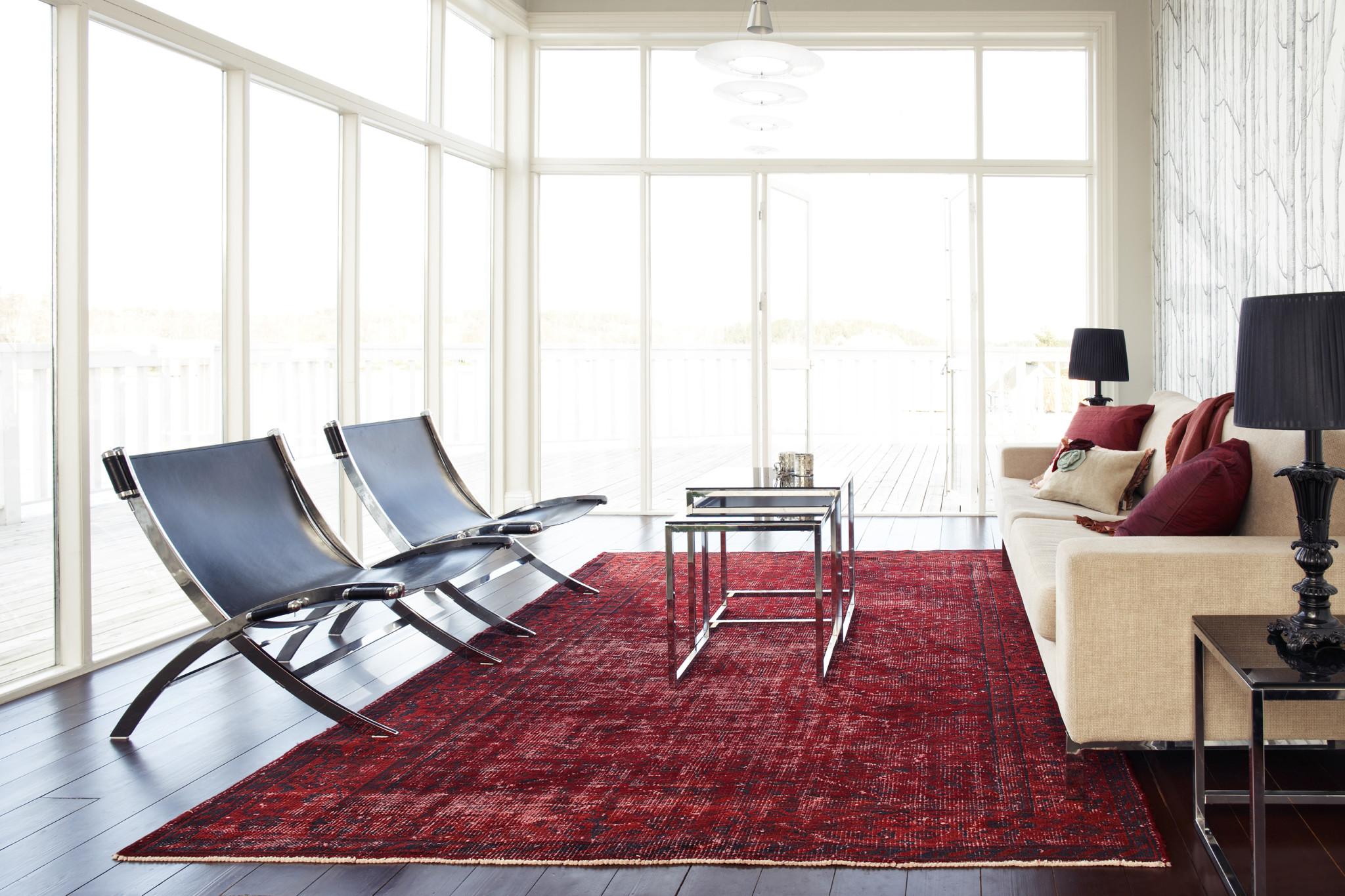 red persian rug living room