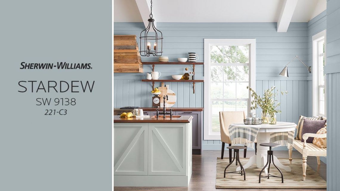 blue-kitchen-cabinets-stardew-sherwin-williams-paint color
