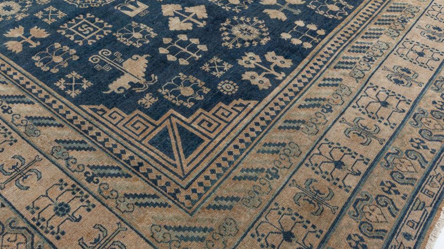 Authentic 19th Century Yarkand Handmade Wool Rug , index: BB6778