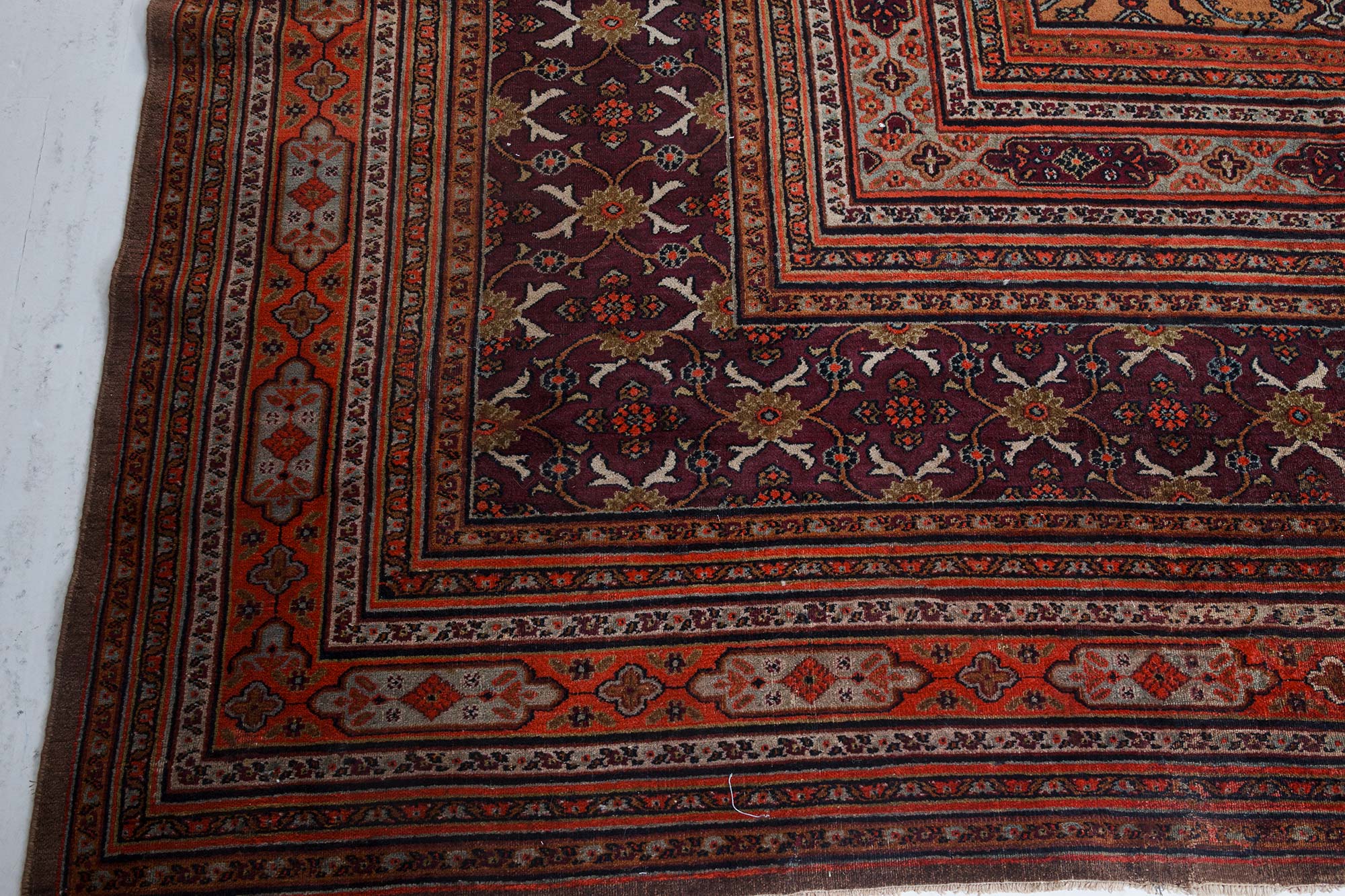 Mid-20th Century Persian Meshad Orange, Burgundy Handmade Wool Rug ...