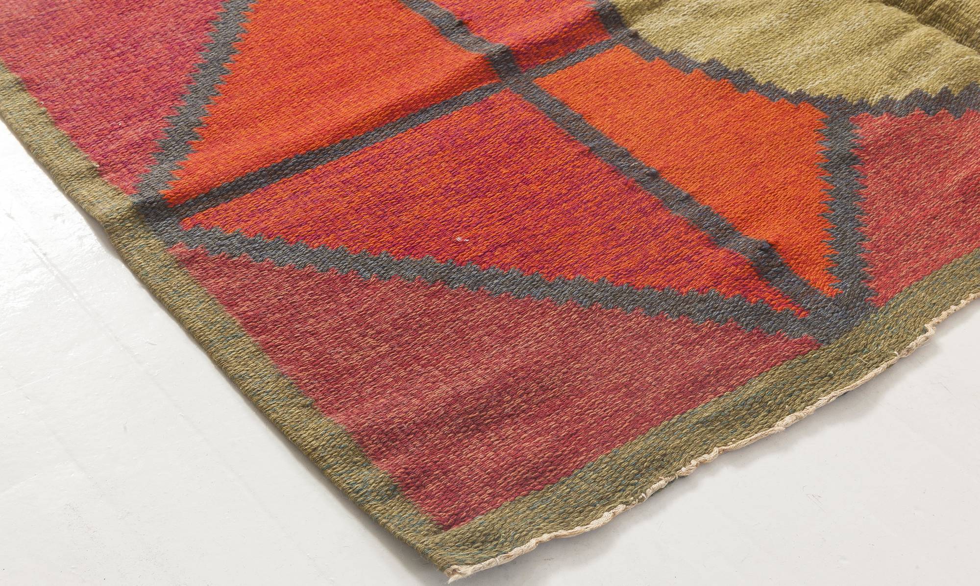 Vintage Swedish Red Diamond Flat-Weave Rug, Sverige Riolakan by Polly ...