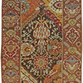 Antique Turkish Oushak Floral Yellow, Red, Blue and Green Handwoven Wool Rug