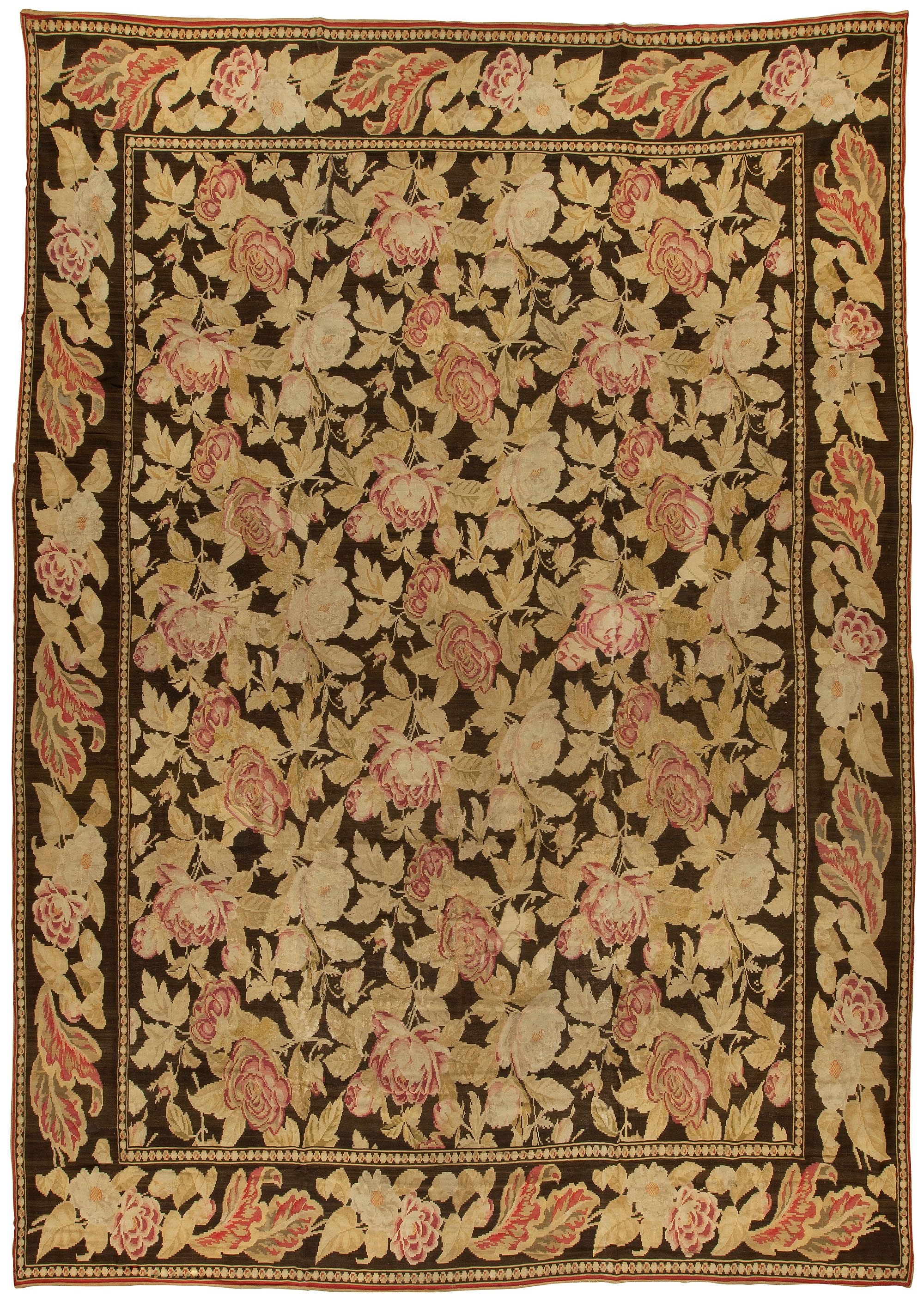 19th Century Russian Bessarabian Beige Botanic Handmade Wool Rug ...