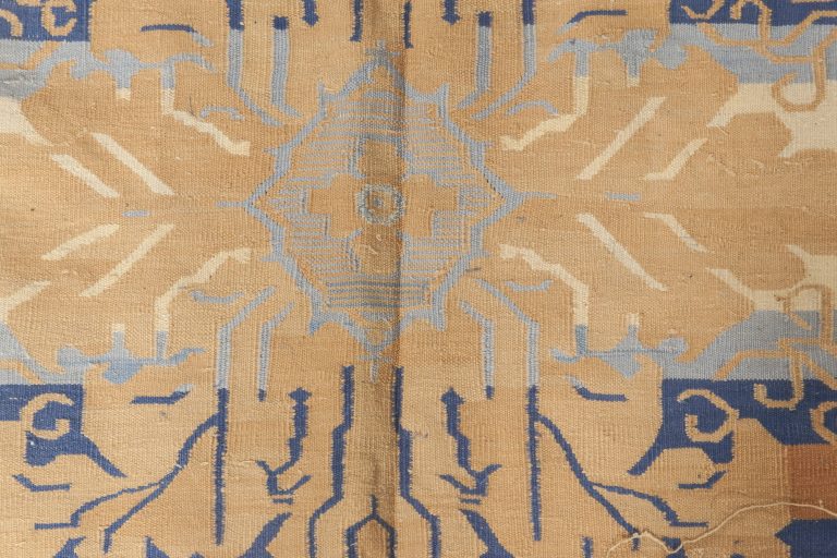 Mid Century Blue, Camel & Beige Indian Dhurrie Rug BB3923 ...