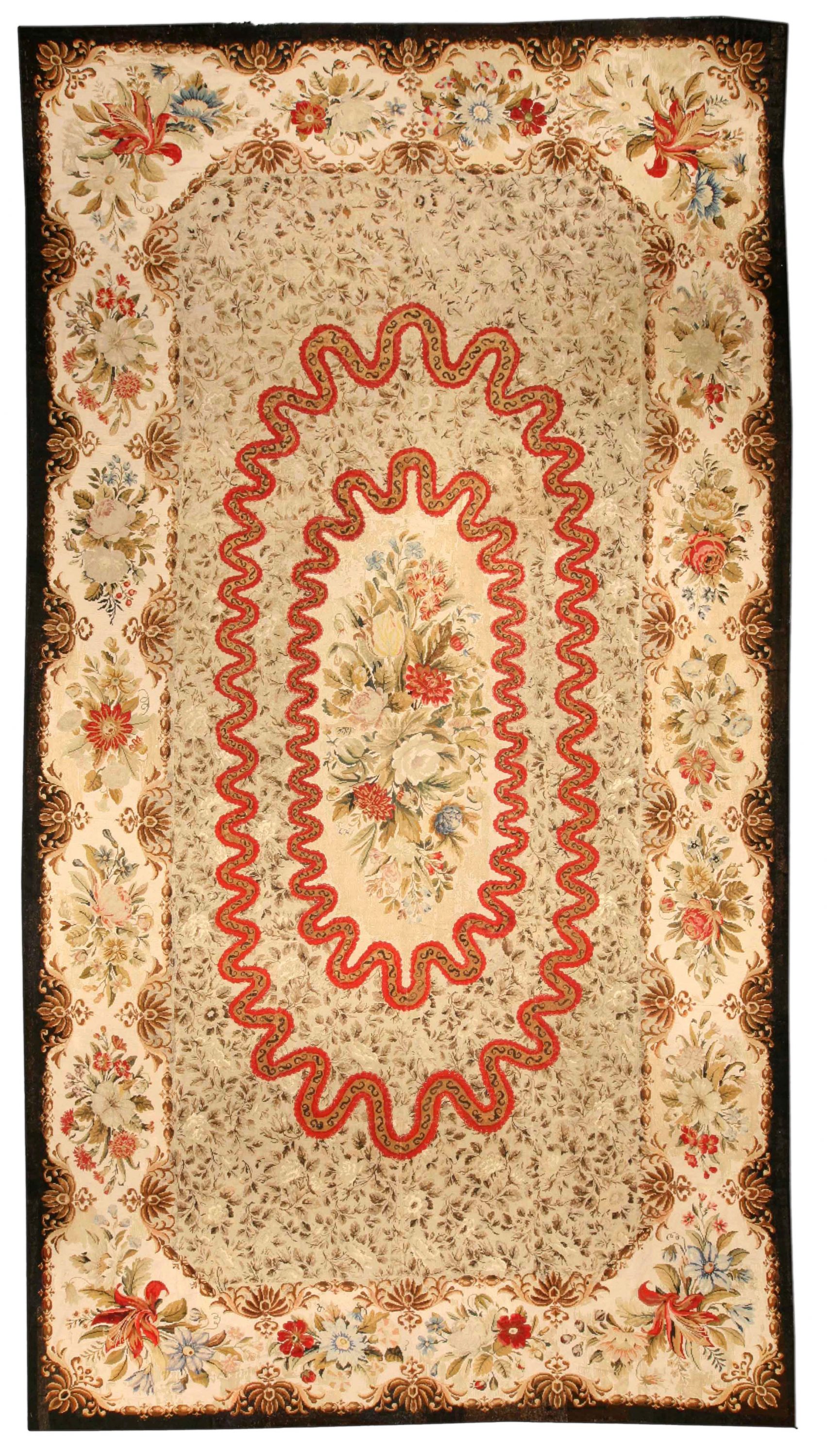 Antique Botanic Needlepoint Carpet Index BB0648   Antique Rugs European American Needlepoint Beige Botanical Bb0648 18x10 1703x3000 