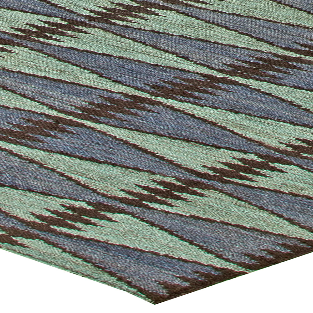 Contemporary Swedish Green, Blue & Black FlatWeave Wool Rug N11307 by DLB