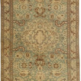 Fine Antique Turkish Sivas Green and Beige Handwoven Wool Rug