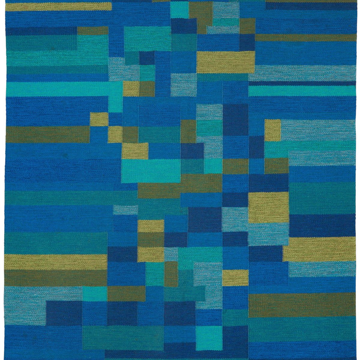 Mid-20th Century Swedish Geometric Green, Blue Flat-Weave Wool Rug ...