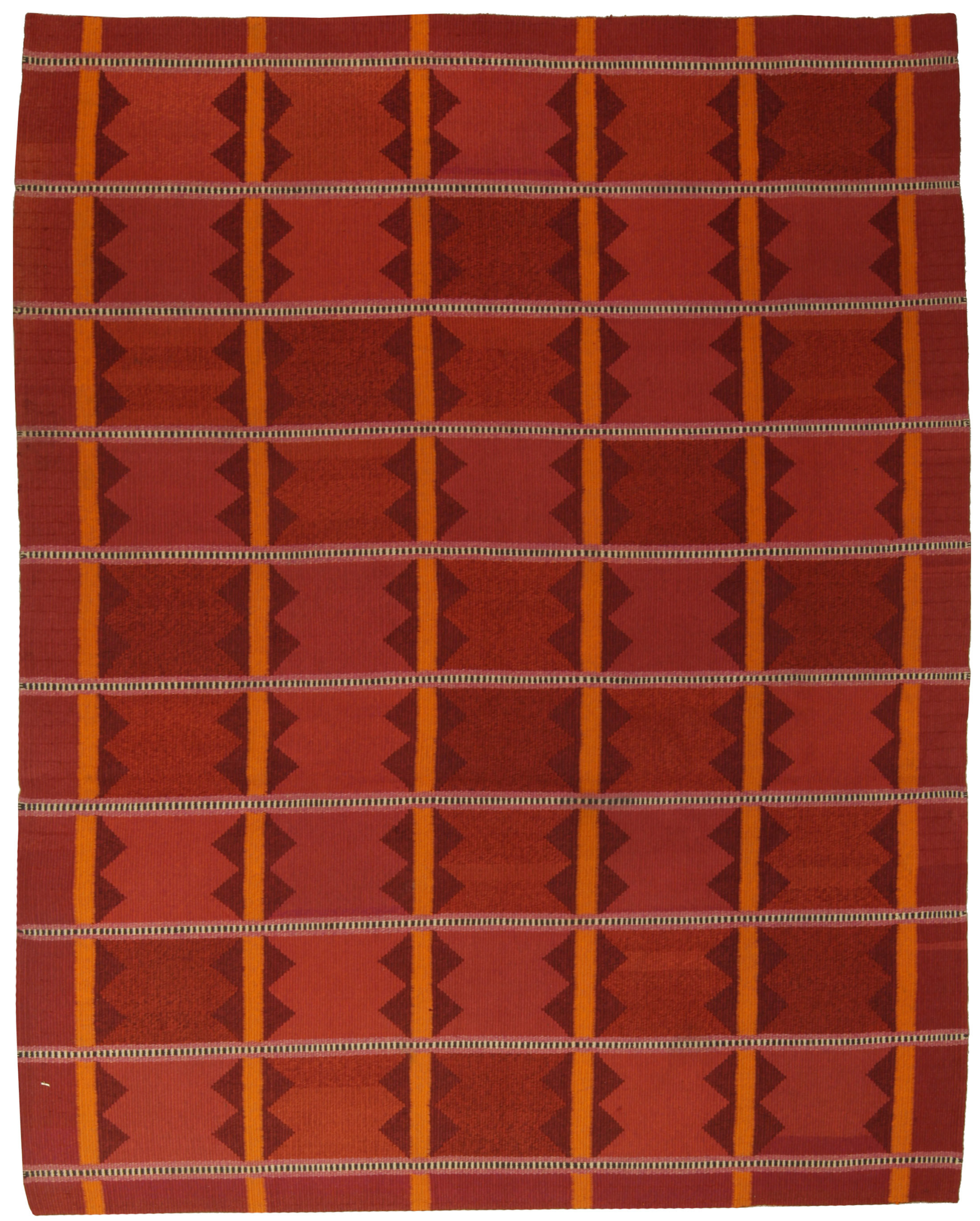 Swedish Midcentury Red & Orange Hand Knotted Wool Rug , index: BB5341