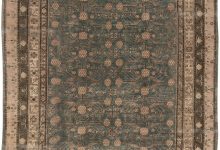 Mid-20th Century Samarkand Floral Deep <mark class='searchwp-highlight'>Indigo</mark> and Brown Hand Knotted Wool Rug BB6448