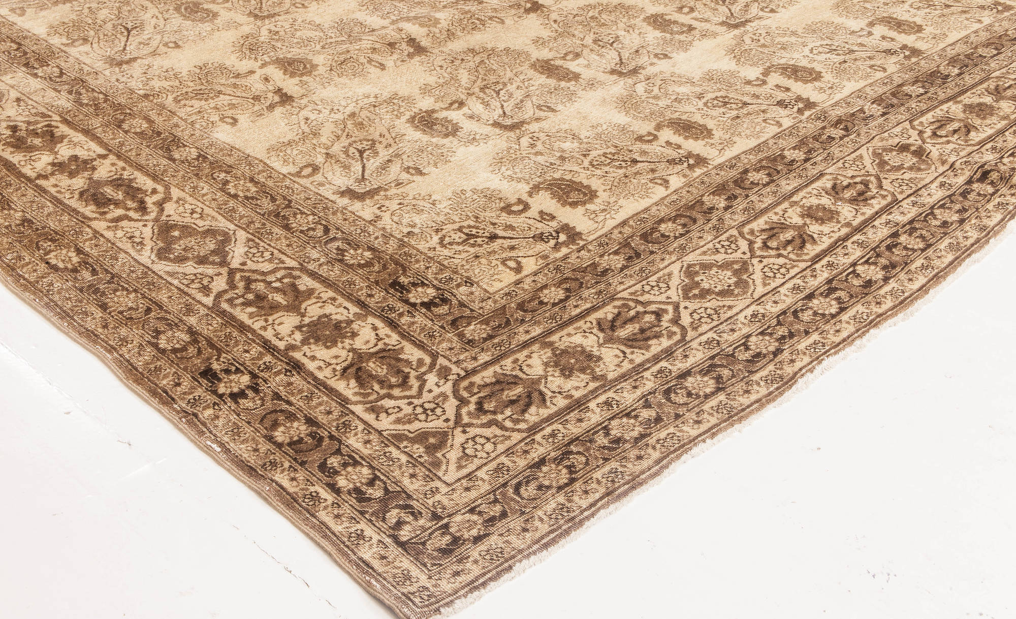 Antique Persian Tabriz Beige and Brown Handmade Wool Rug , index: BB6608