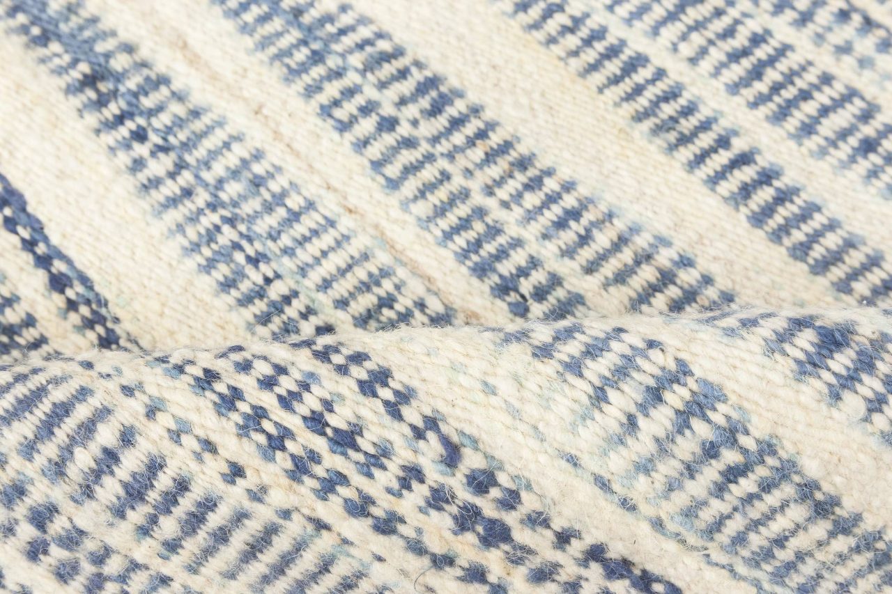 Contemporary Blue and White Flat-Woven Wool Rug , index: N11786