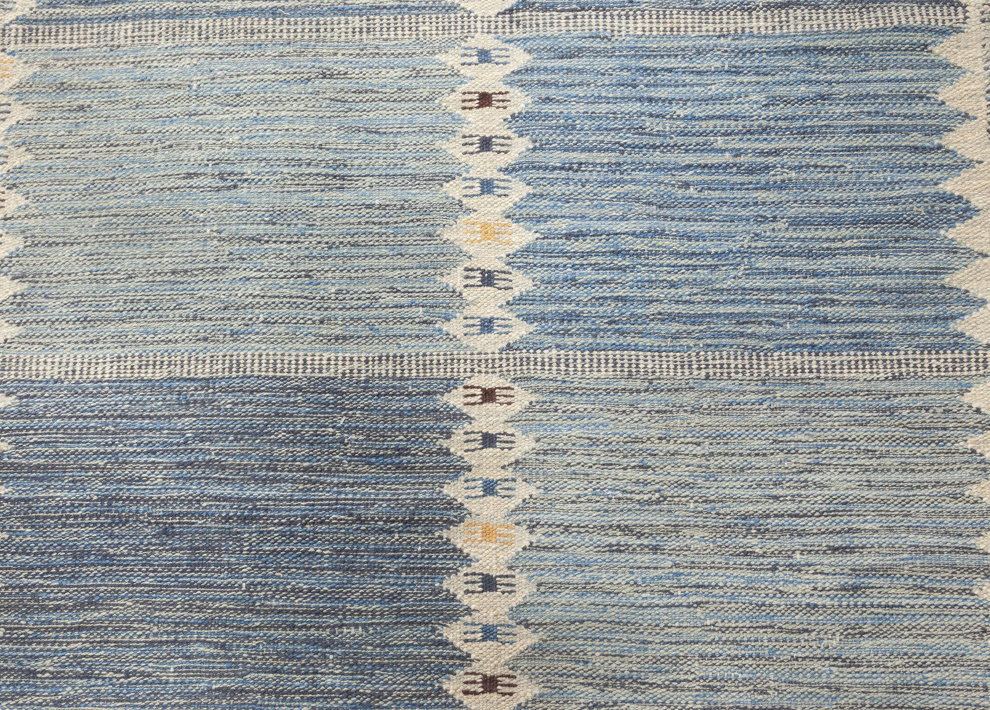 Contemporary Swedish Style Blue & White Wool Flat-Weave Rug , index: N12046