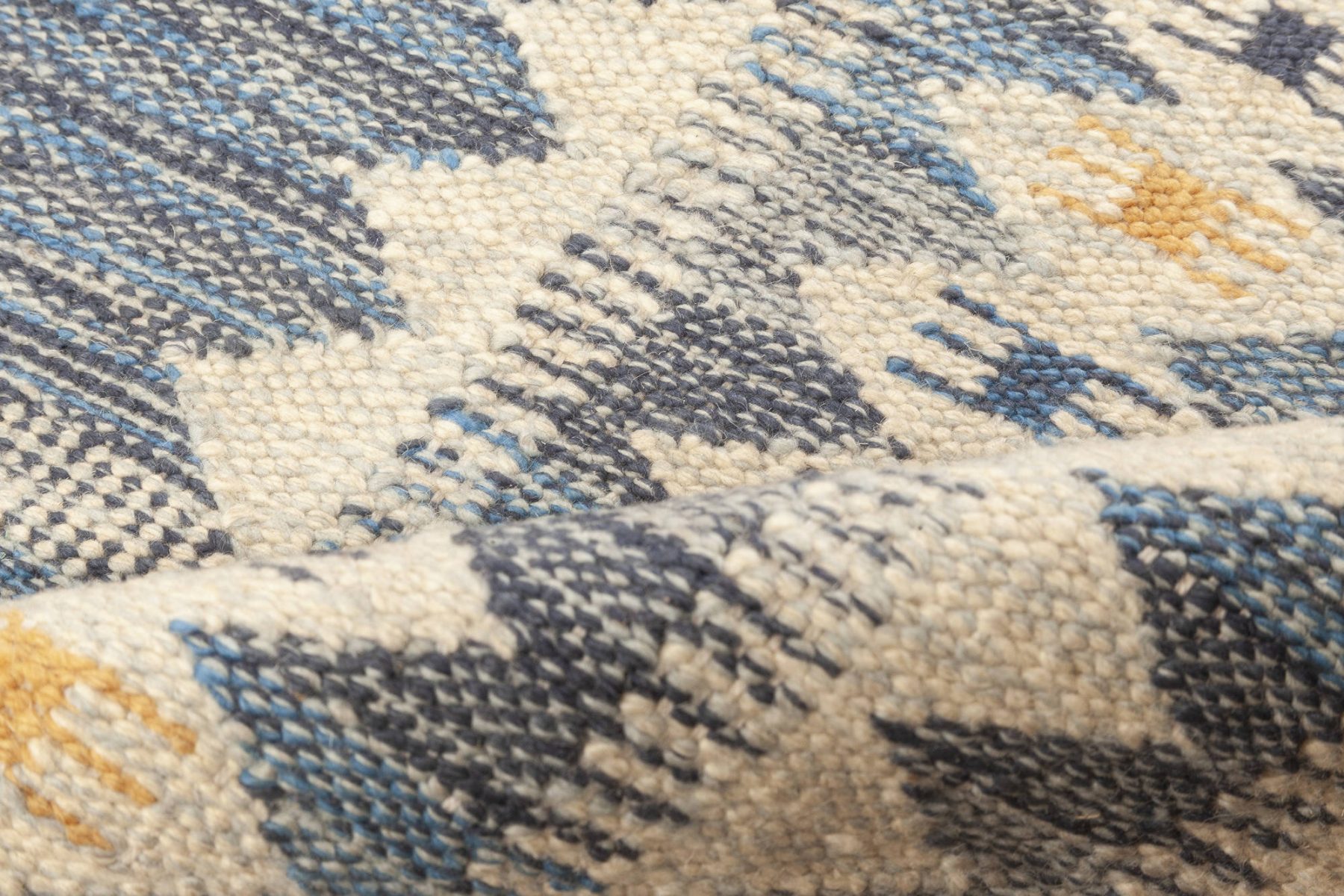 Contemporary Swedish Style Blue & White Wool Flat-Weave Rug , index: N12046