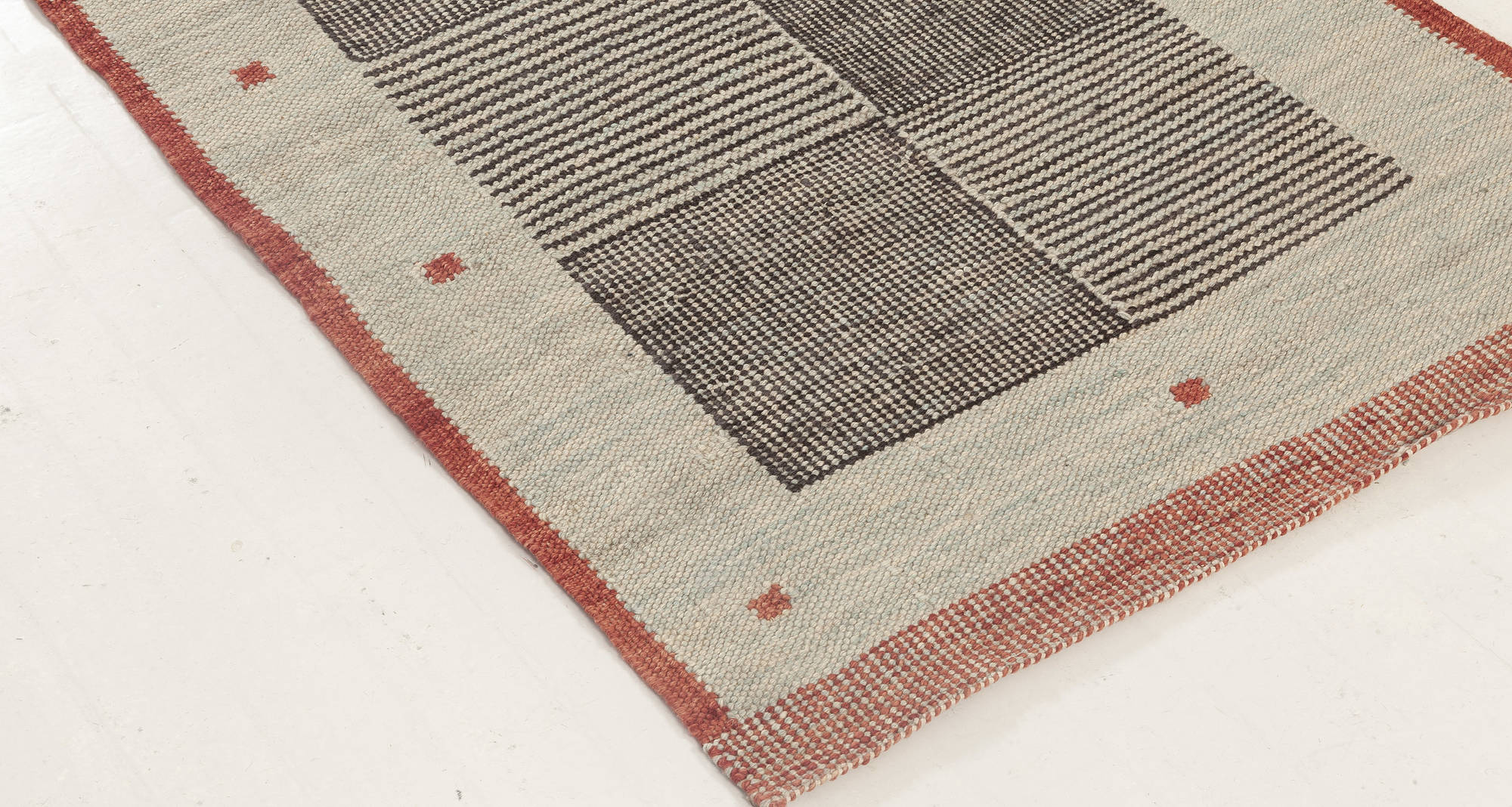 Contemporary Swedish Style Beige, Black and Red Flat-Weave Wool Runner ...