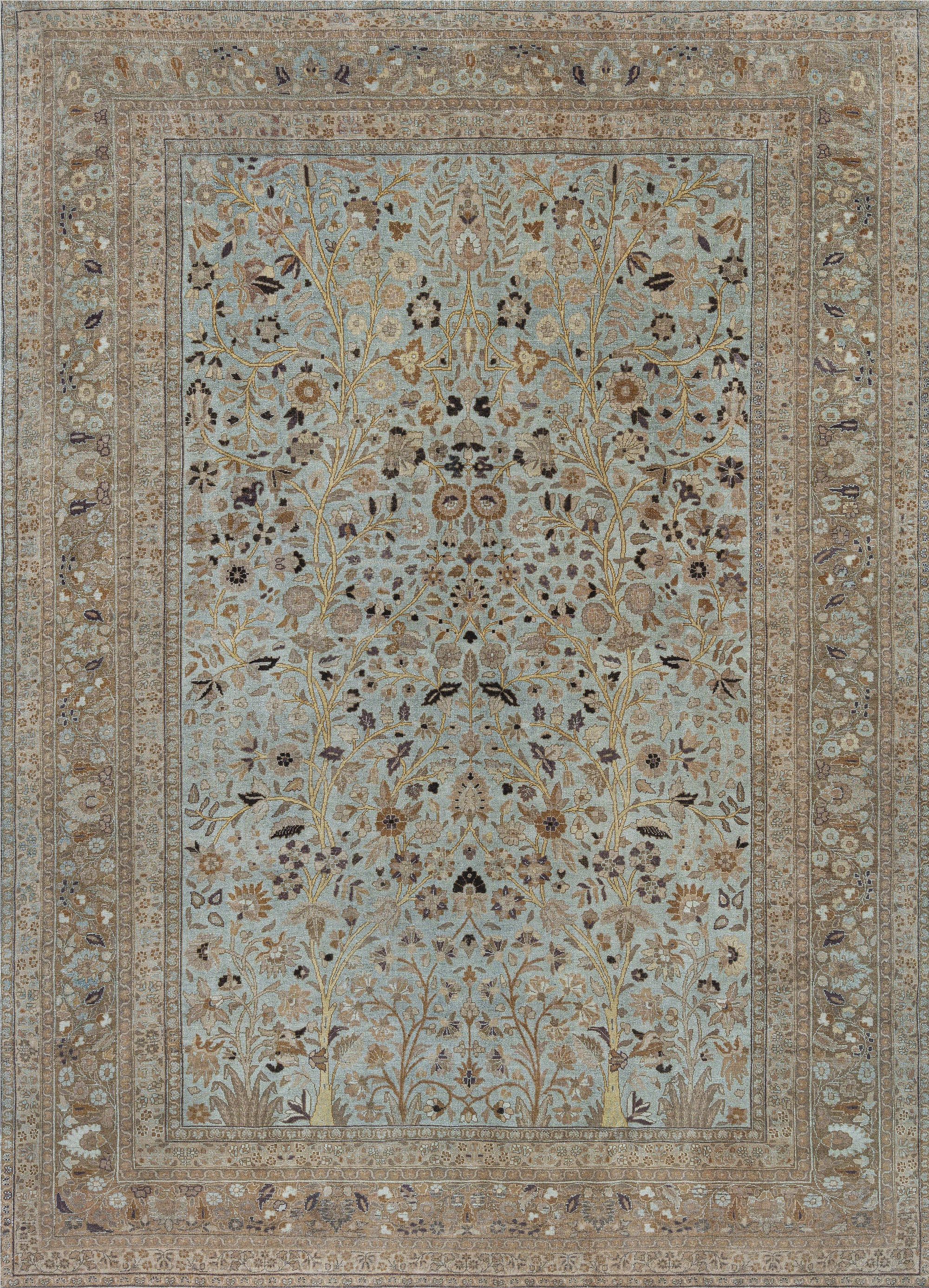 Antique Persian Tabriz Rug in Blue, Brown, Gold BB7342