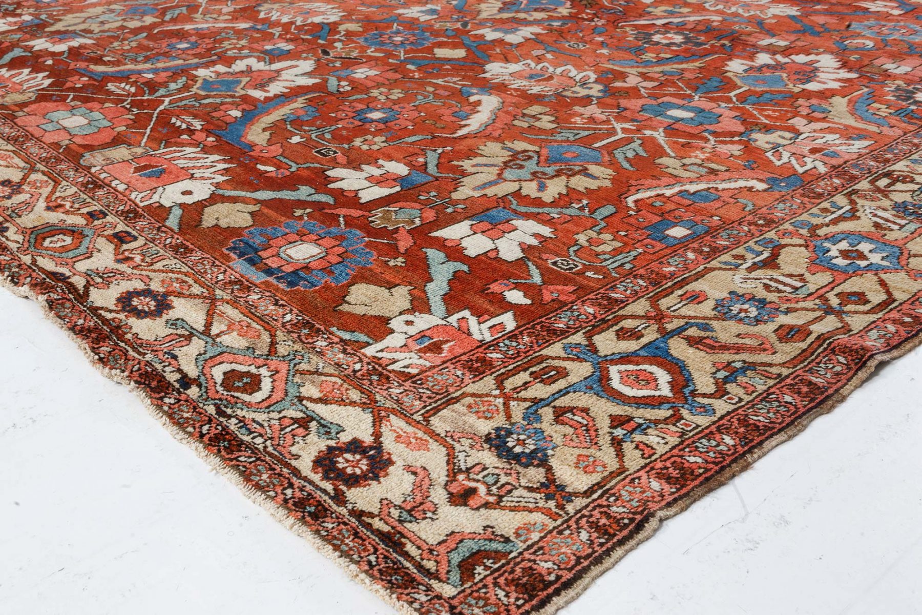 Antique Persian Heriz Rug In Blue, Pink, Red, White, And Yellow , Index ...